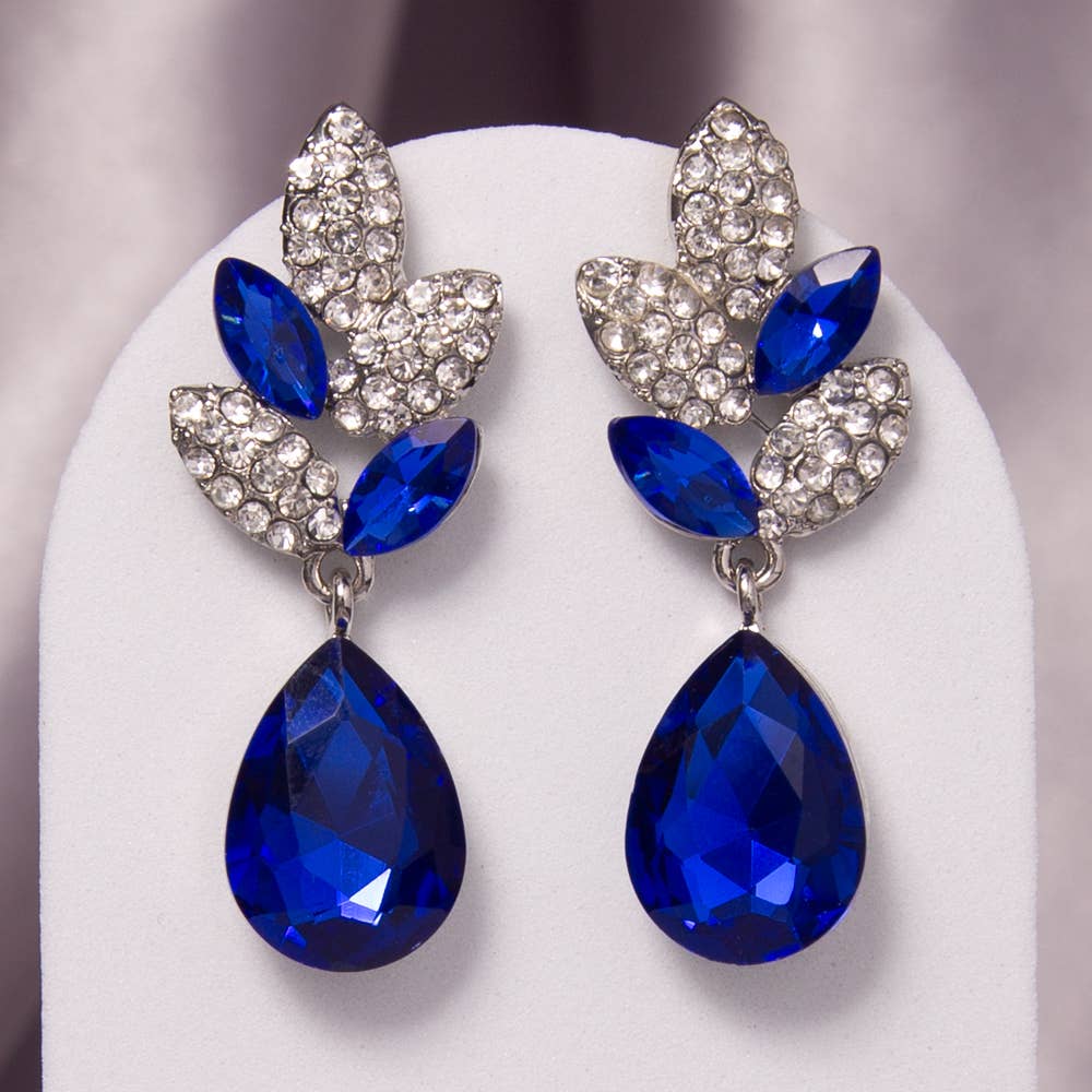 2-Tier Crystal Rhinestone Leaf Accent Dangle Earrings
