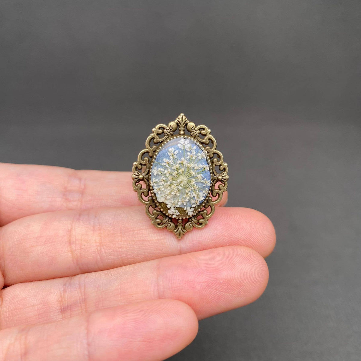 Vintage Dried Flowers Adjustable Ring - PDF
