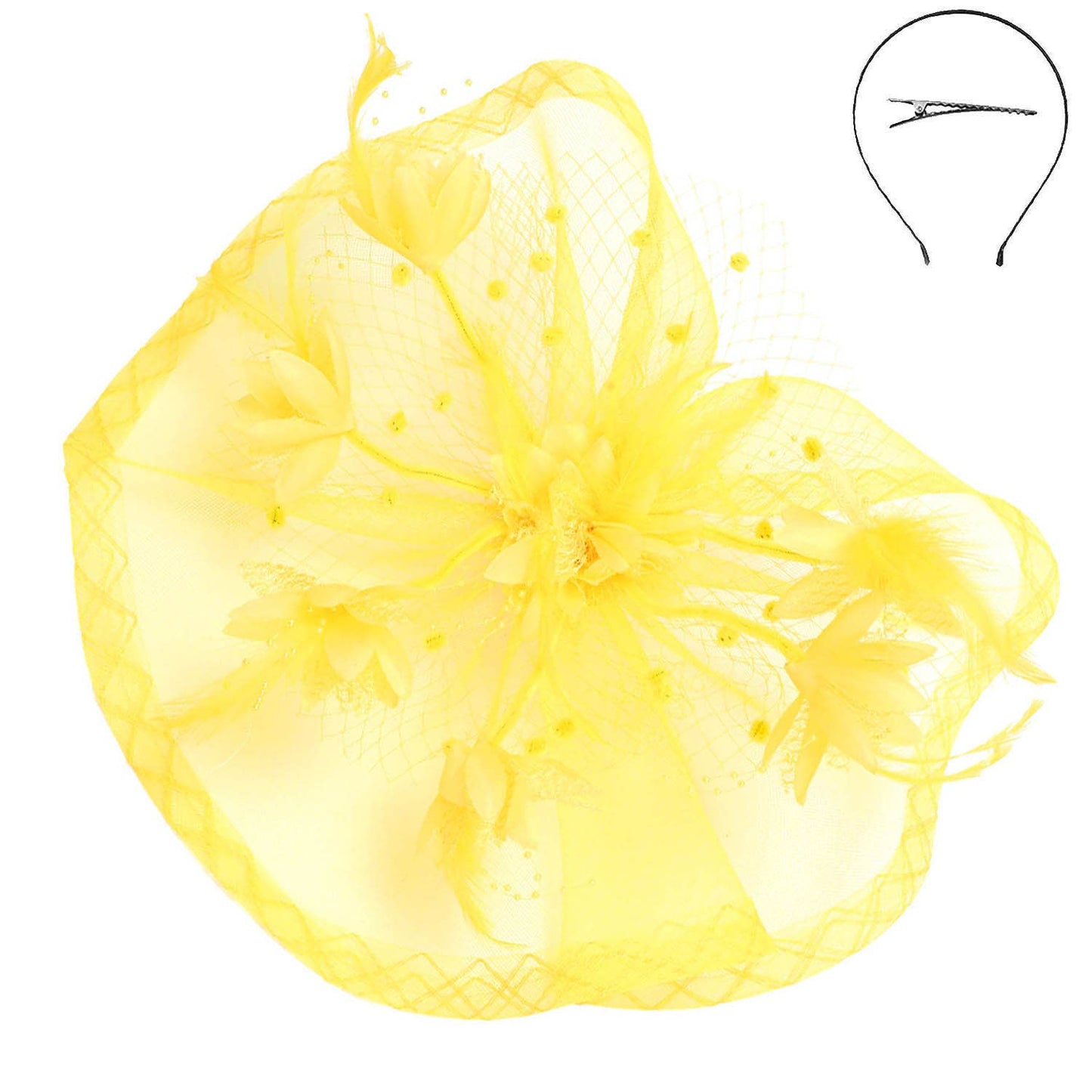 Floral Feathered Sinamay Mesh Fascinator