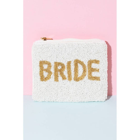 Gold Bride Print White Beaded Coin Purse