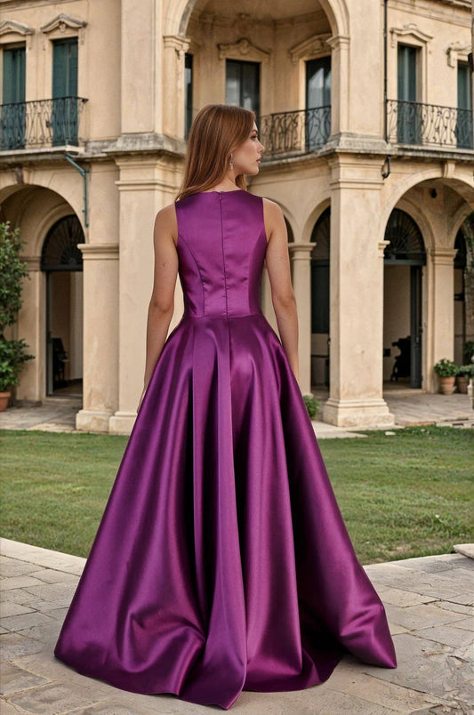 Long Formal Ball Gown with Statement Bow: Eggplant / 10