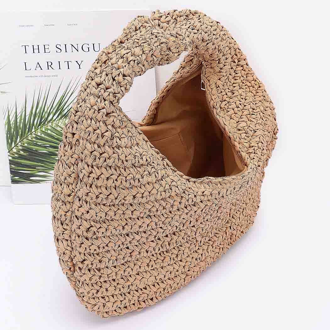 Faux Straw Braided Bindle Bag: KH