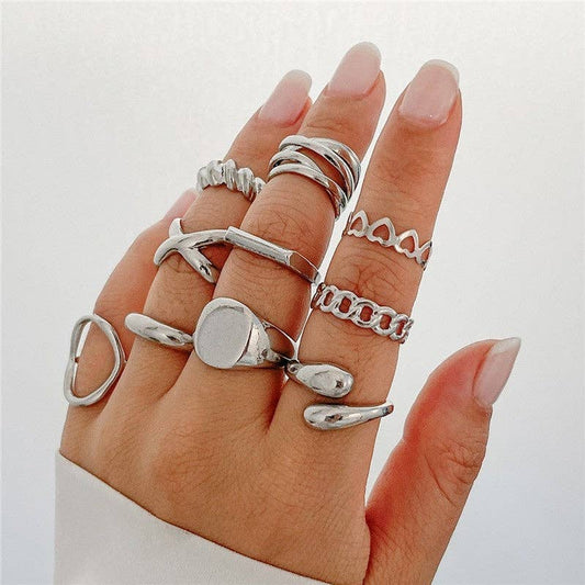Fashion Metal Texture Glossy Ring Set