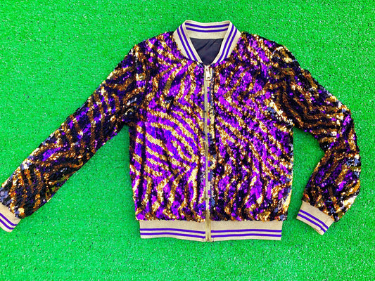 GLEAUX GIRL™ ORIGINAL GAMEDAY™ SEQUIN JACKET TIGER STRIPE