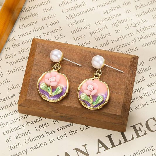 Elegant Flower Earrings Vintage Style Pearl Detail