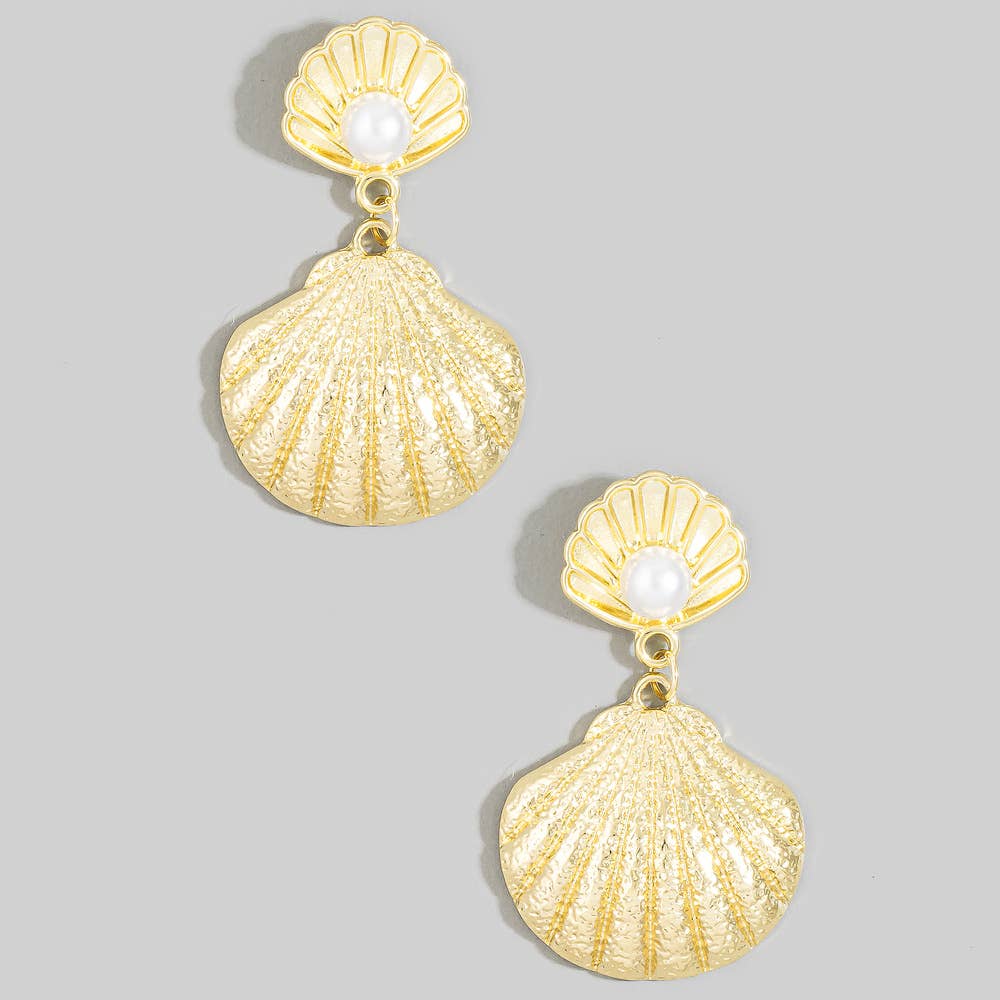Pearl Accent Shell Drop Earrings
