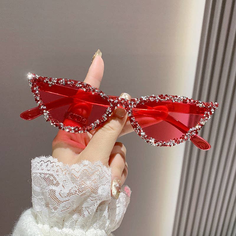 Trendy Cat Eye Sunglasses with Rhinestones in Candy Colors