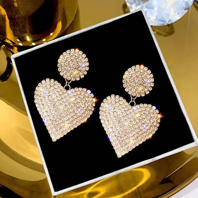 Personalized Rhinestone Heart-Shaped Earrings