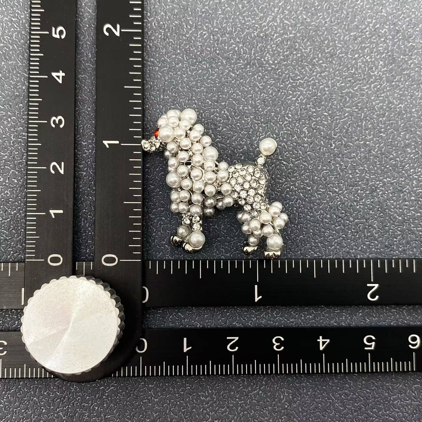 Full Rhinestone & Pearl Poodle Silver Brooch