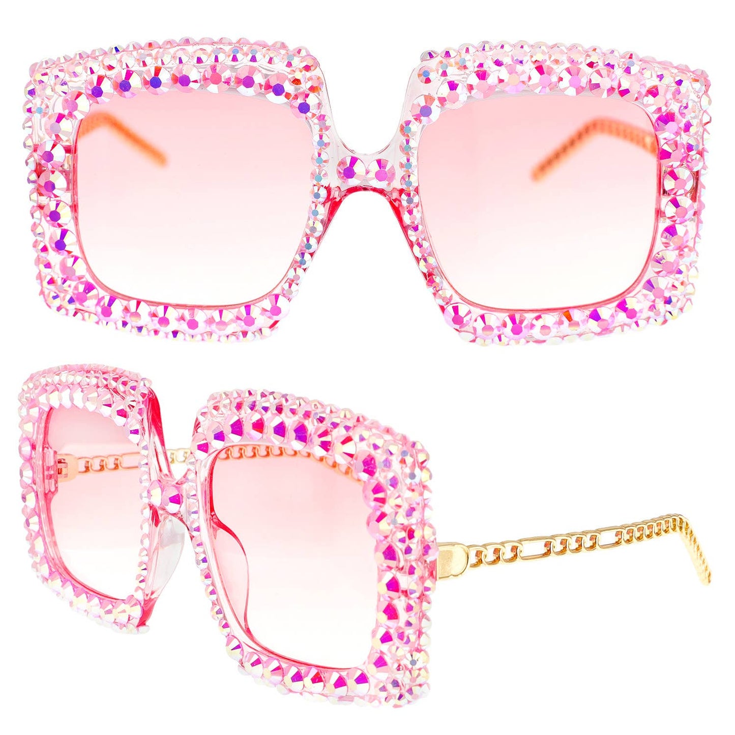 Sparkling Rhinestone Square Frame Sunglasses