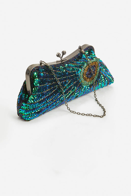 1920s Flapper Peacock Sequined Clutch