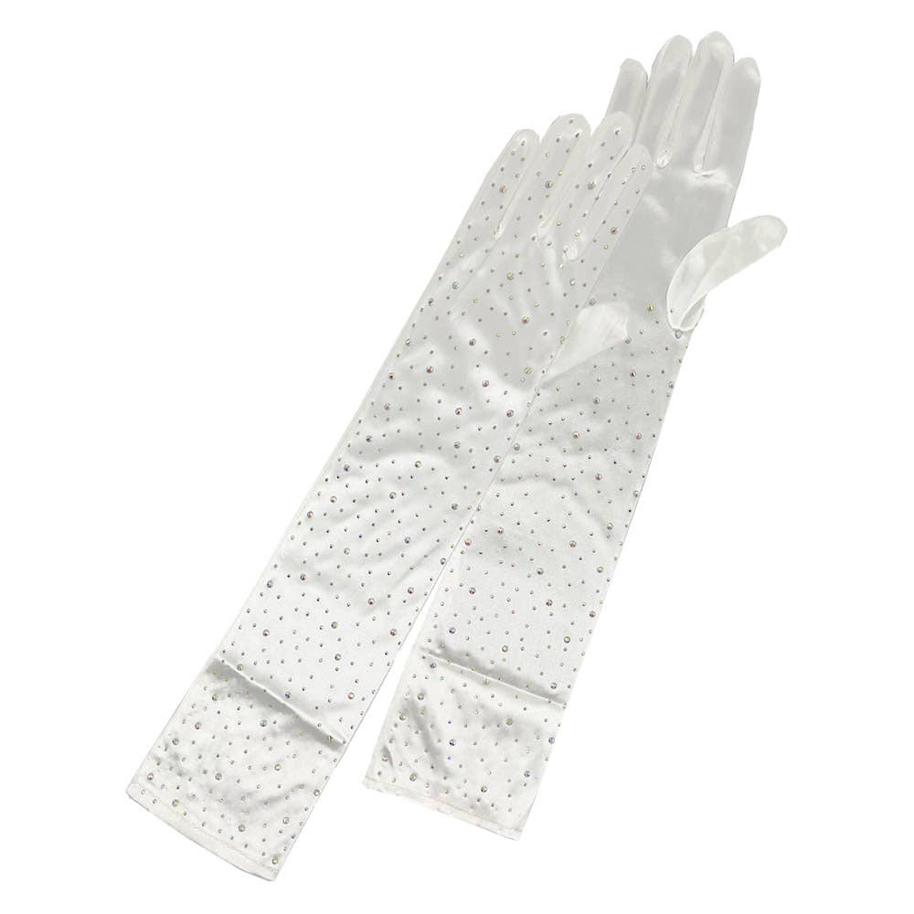 Solid Satin Rhinestone Over Elbow Length Gloves