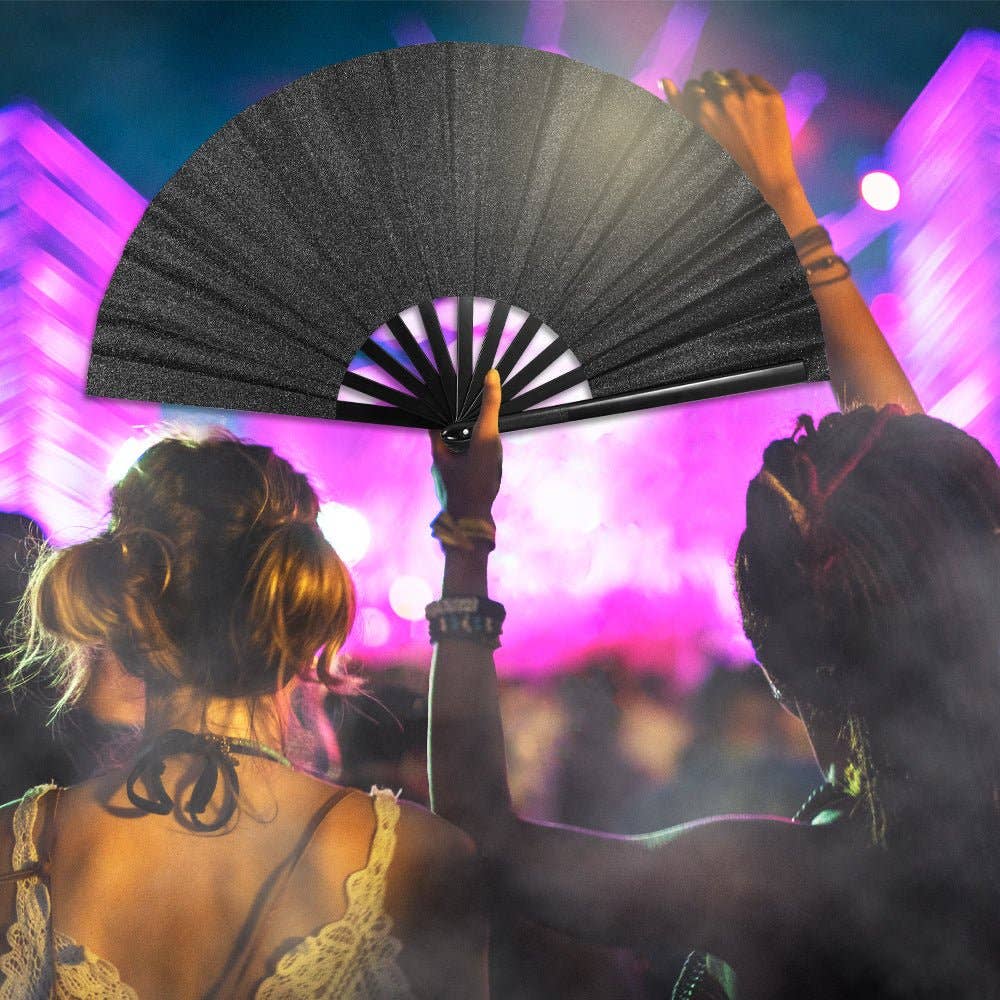 Glitter Black X-Large Hand Fan