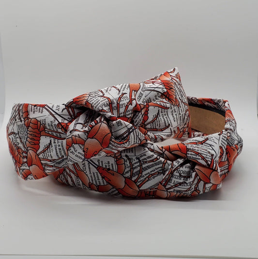 Crawfish on Newspaper Headband – Seafood Mud Bug Statement Hair Accessory