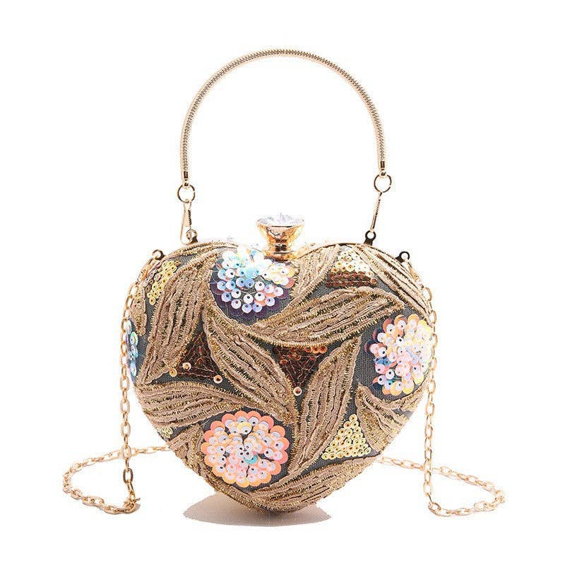 Sequin Evening Shoulder Bag Heart-Shaped Retro Stylish Handbag