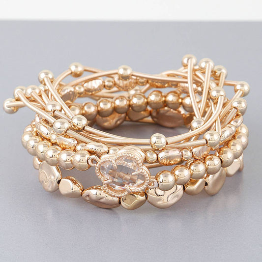Multi Clover Coil Beaded Bracelet: GD