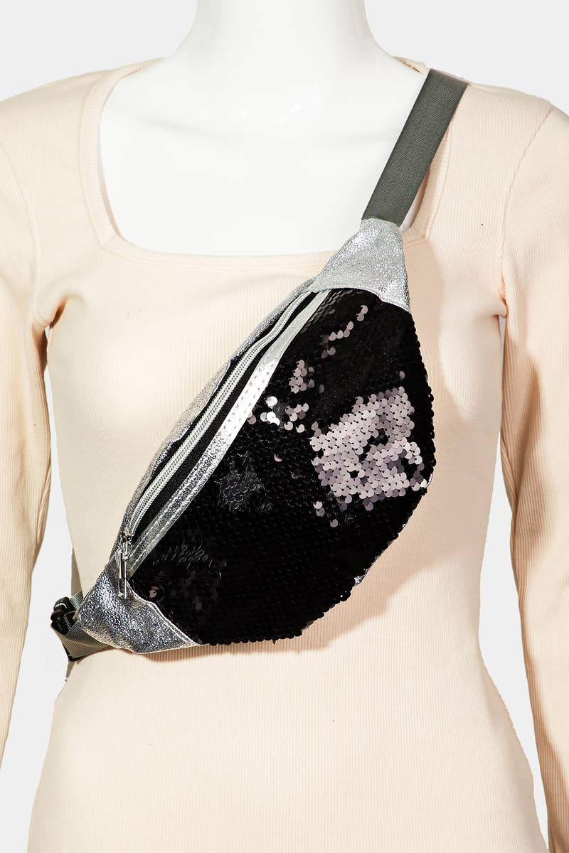 Sequin Front Single Zipper Fanny Pack