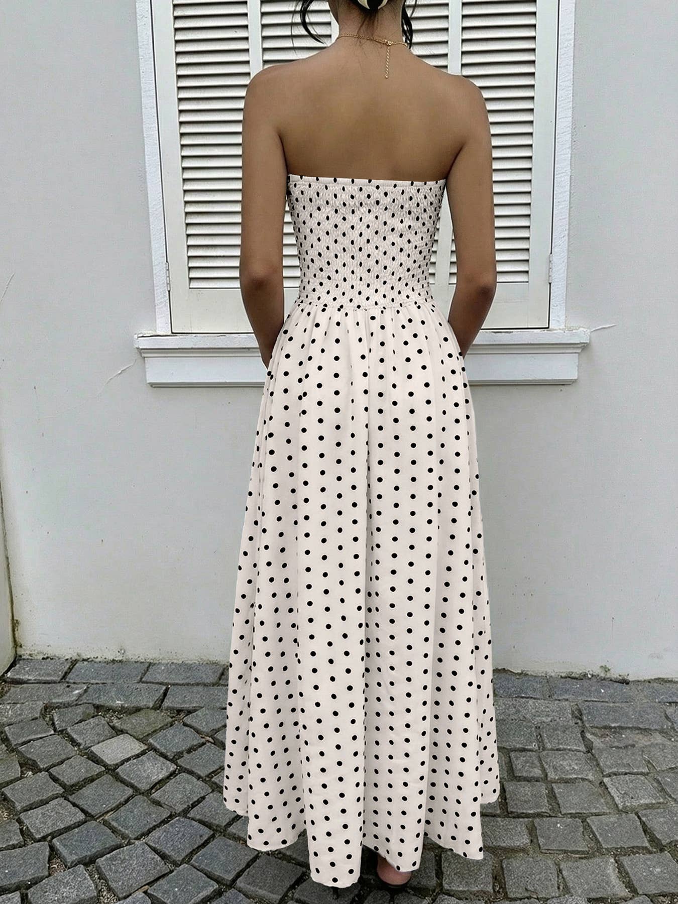 Women’s Strapless Polka Dot High Waist Maxi Dress