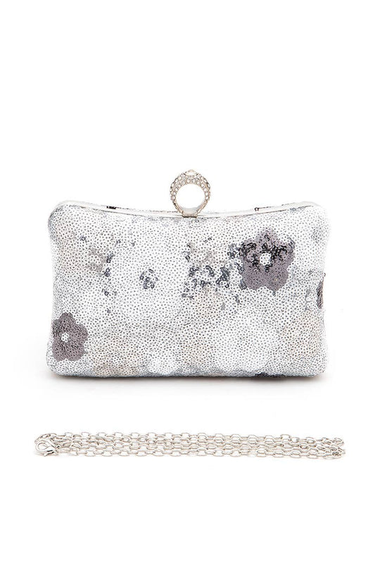 Sequins Flower Statement Box Clutch Bag