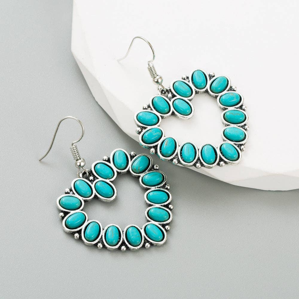 Trendy Heart and Cross Hollow Dangle Earrings with Turquoise