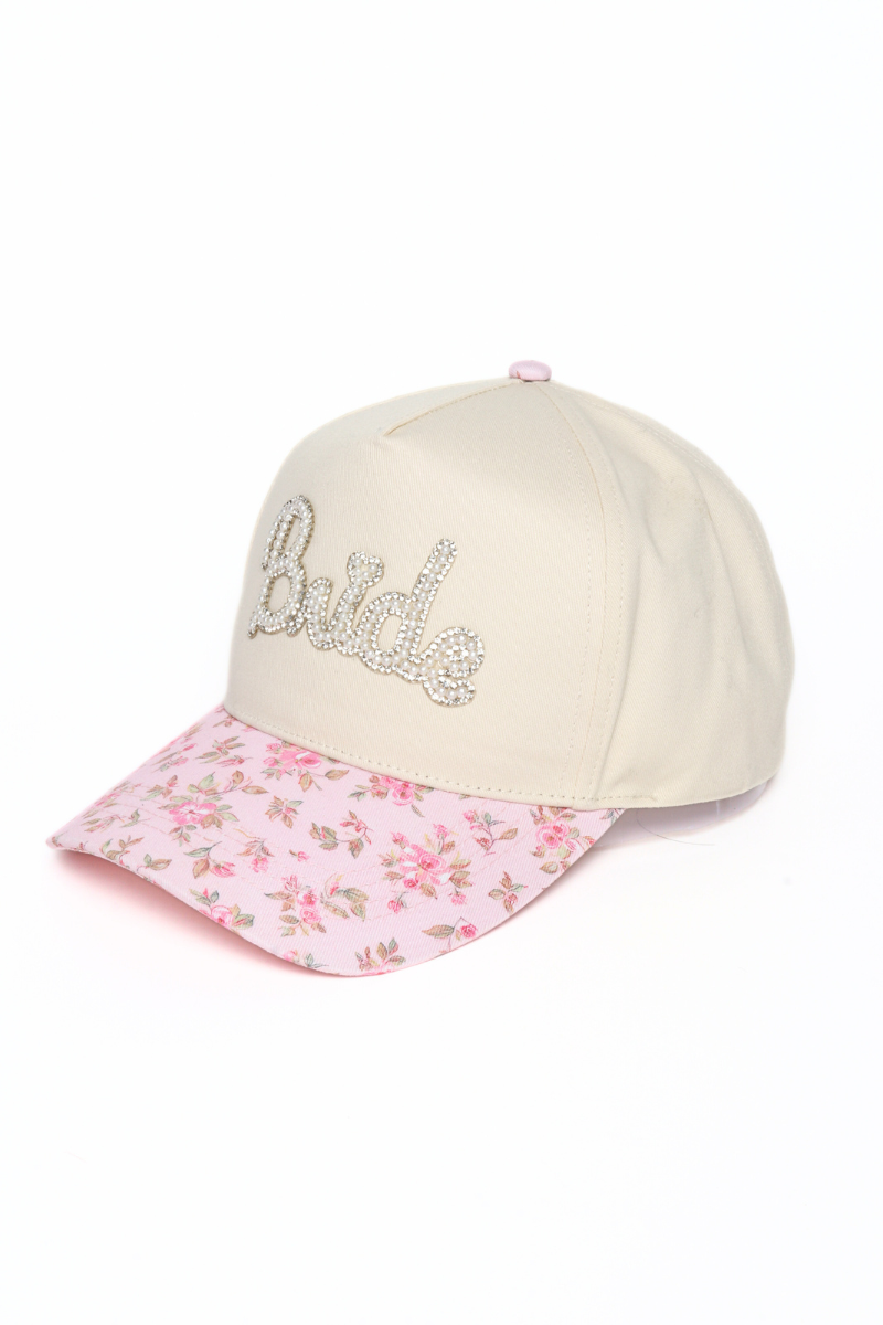 BRIDE Pearl Floral Print Brim Patch 5 Panel Cap
