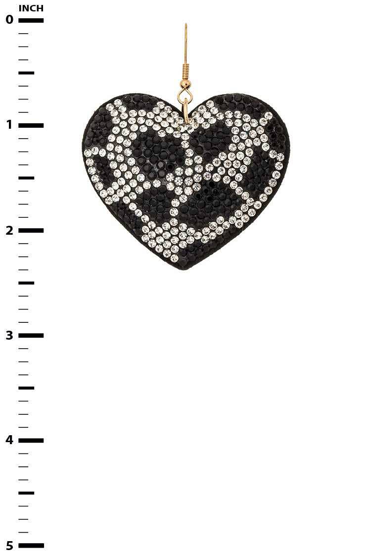 Cow Print Rhinestone Heart Pillow Earrings