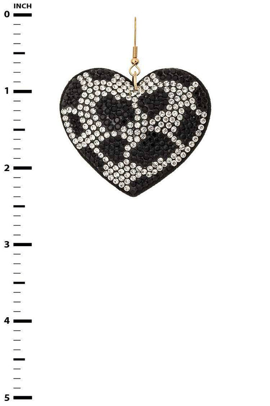Cow Print Rhinestone Heart Pillow Earrings