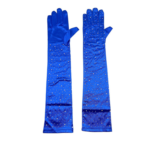 Solid Satin Rhinestone Over Elbow Length Gloves