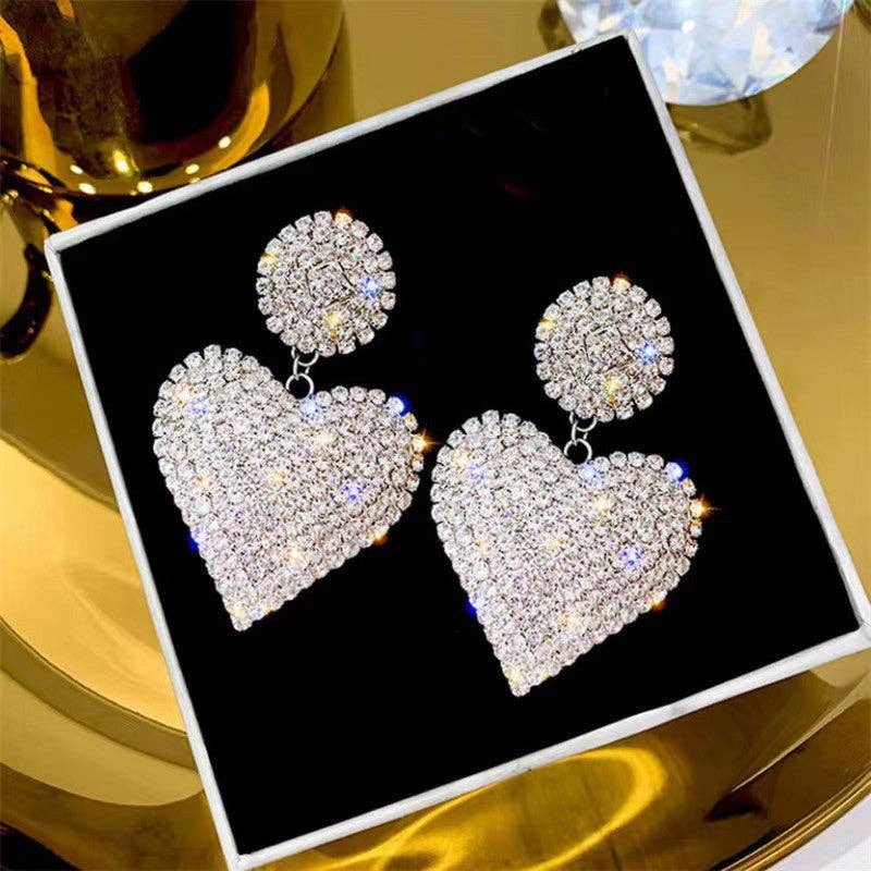 Personalized Rhinestone Heart-Shaped Earrings