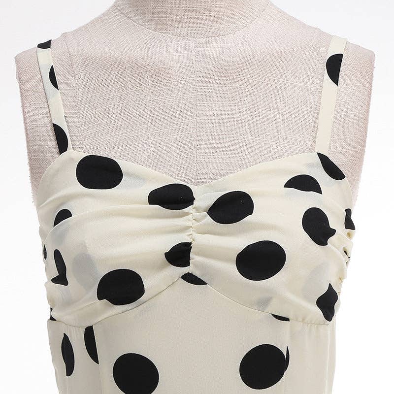 Vintage French Polka Dot Tie Back Sleeveless Dress