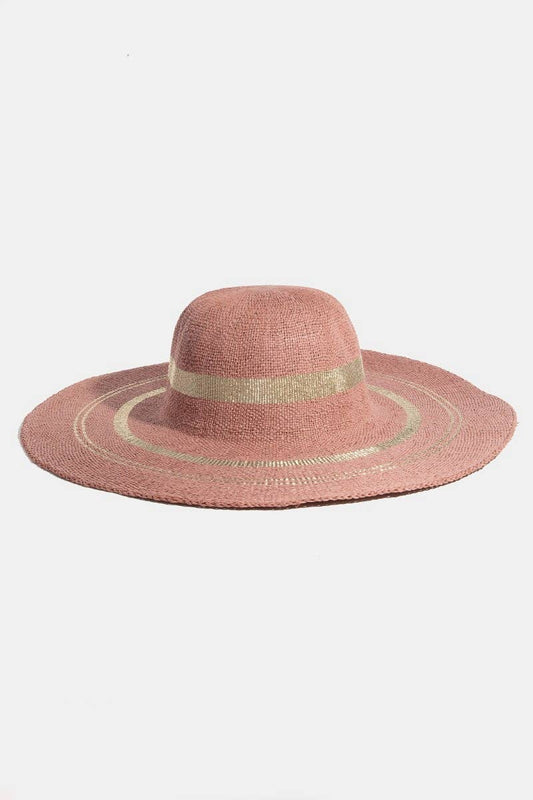 Metallic Accent Trim Floppy Sun Hat