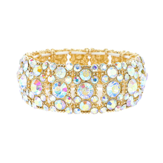 Rhinestone Pearl Cluster Stretch Bangle Bracelet