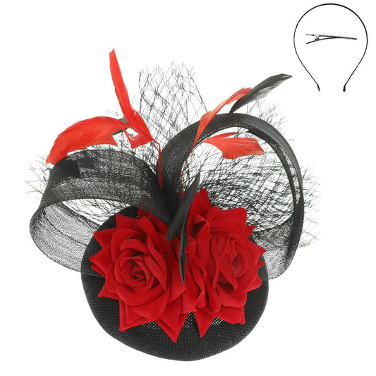 Floral Feathered Disc Fascinator with Hair Clip and Headband