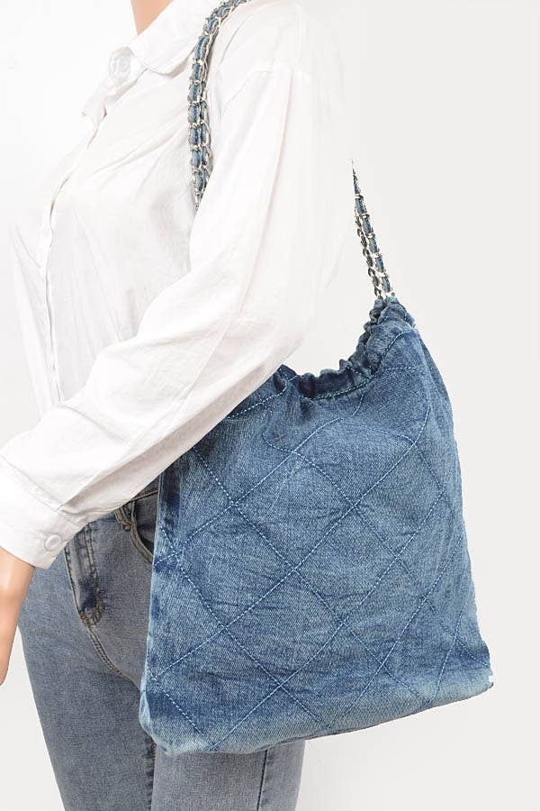 Stonewashed Quilted Denim Chain Bag
