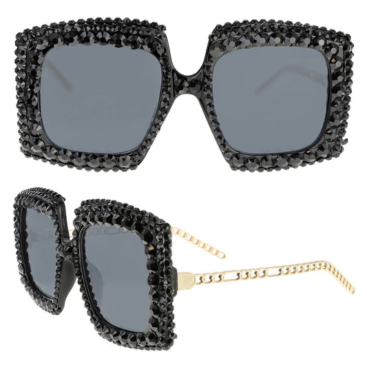 Sparkling Rhinestone Square Frame Sunglasses