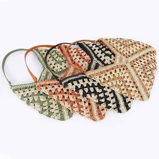 Faux Straw Hobo Bag: BK