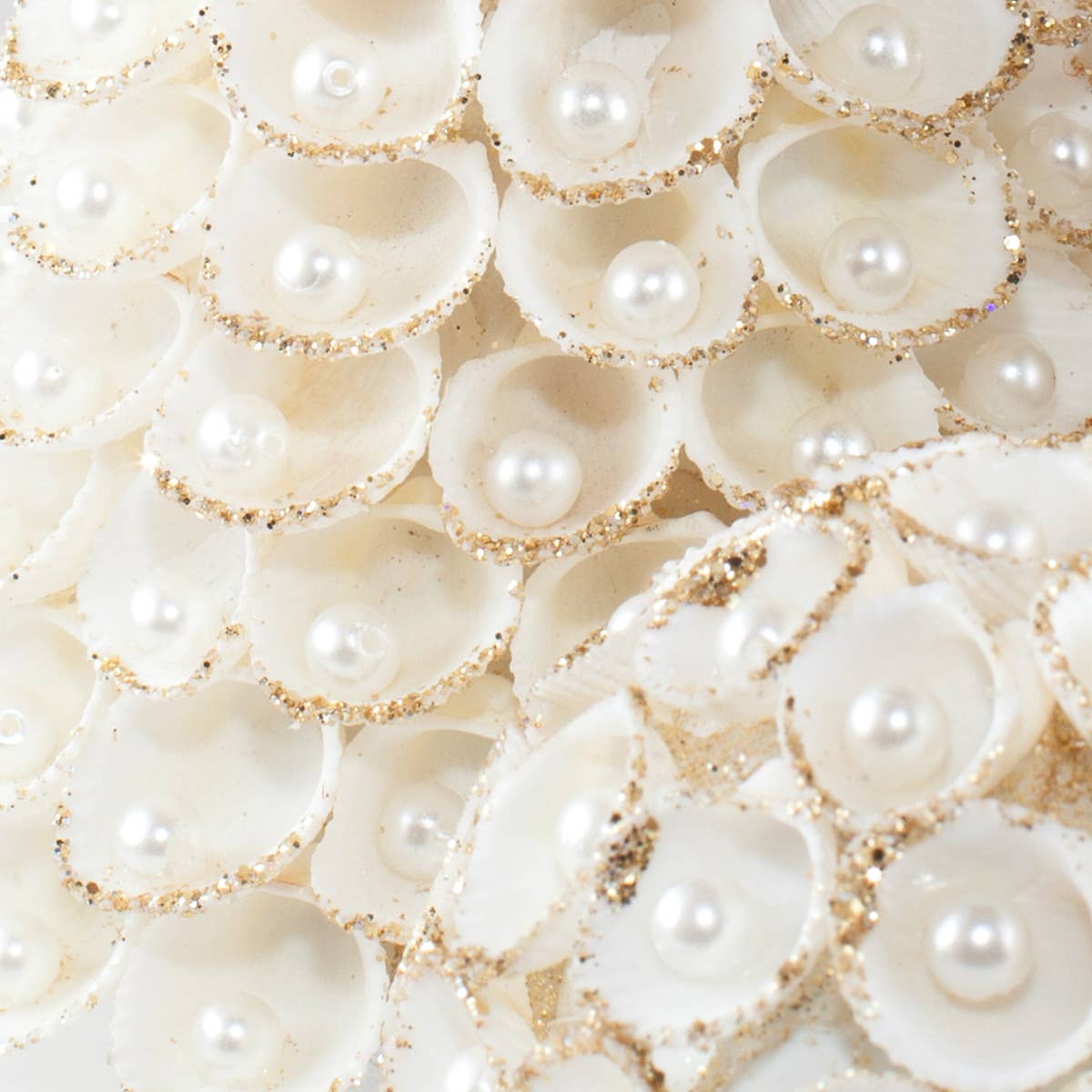 3.5" Clamrose Beaded Shell Tree Ornament (White/Gold)