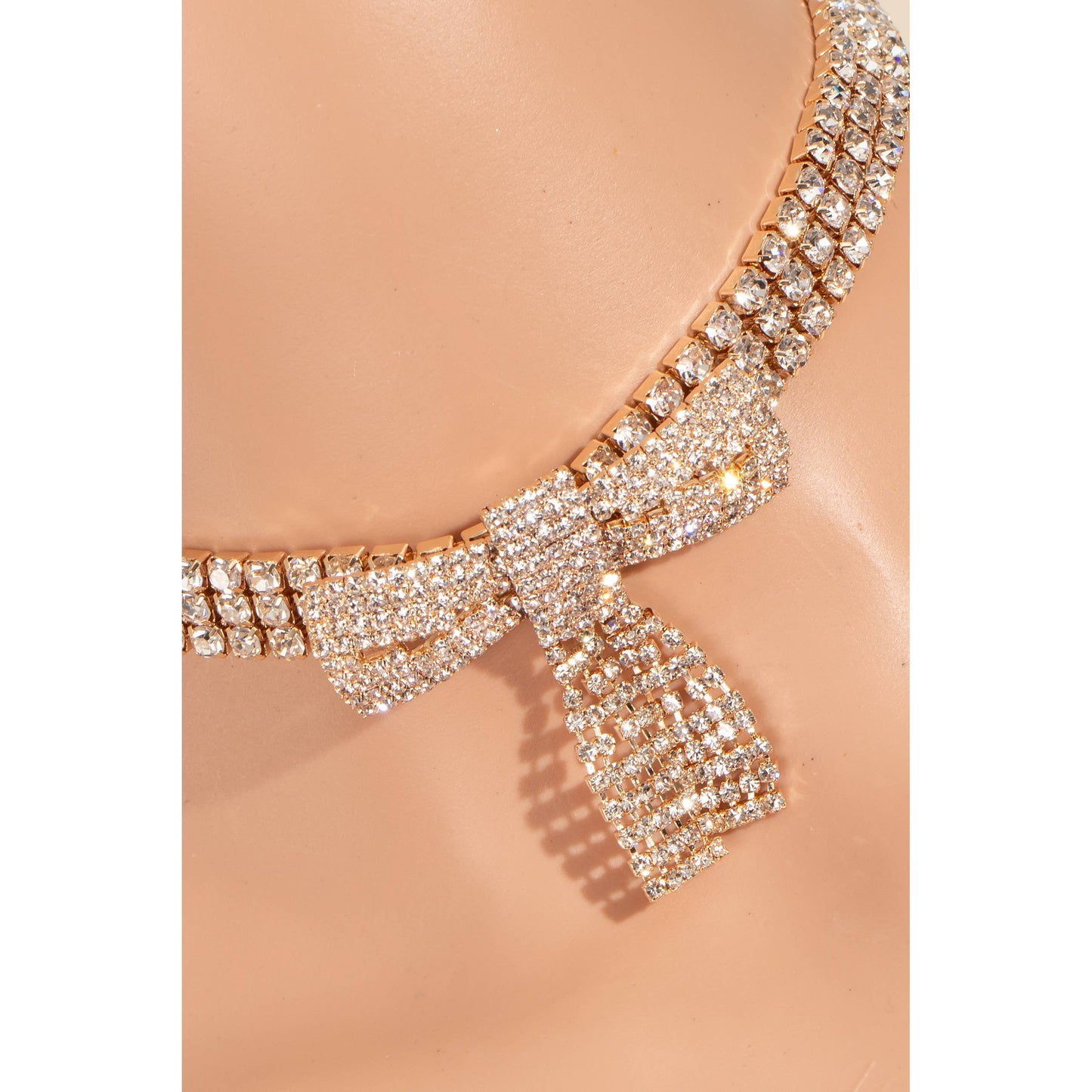 Pave Rhinestone Bow Choker Necklace