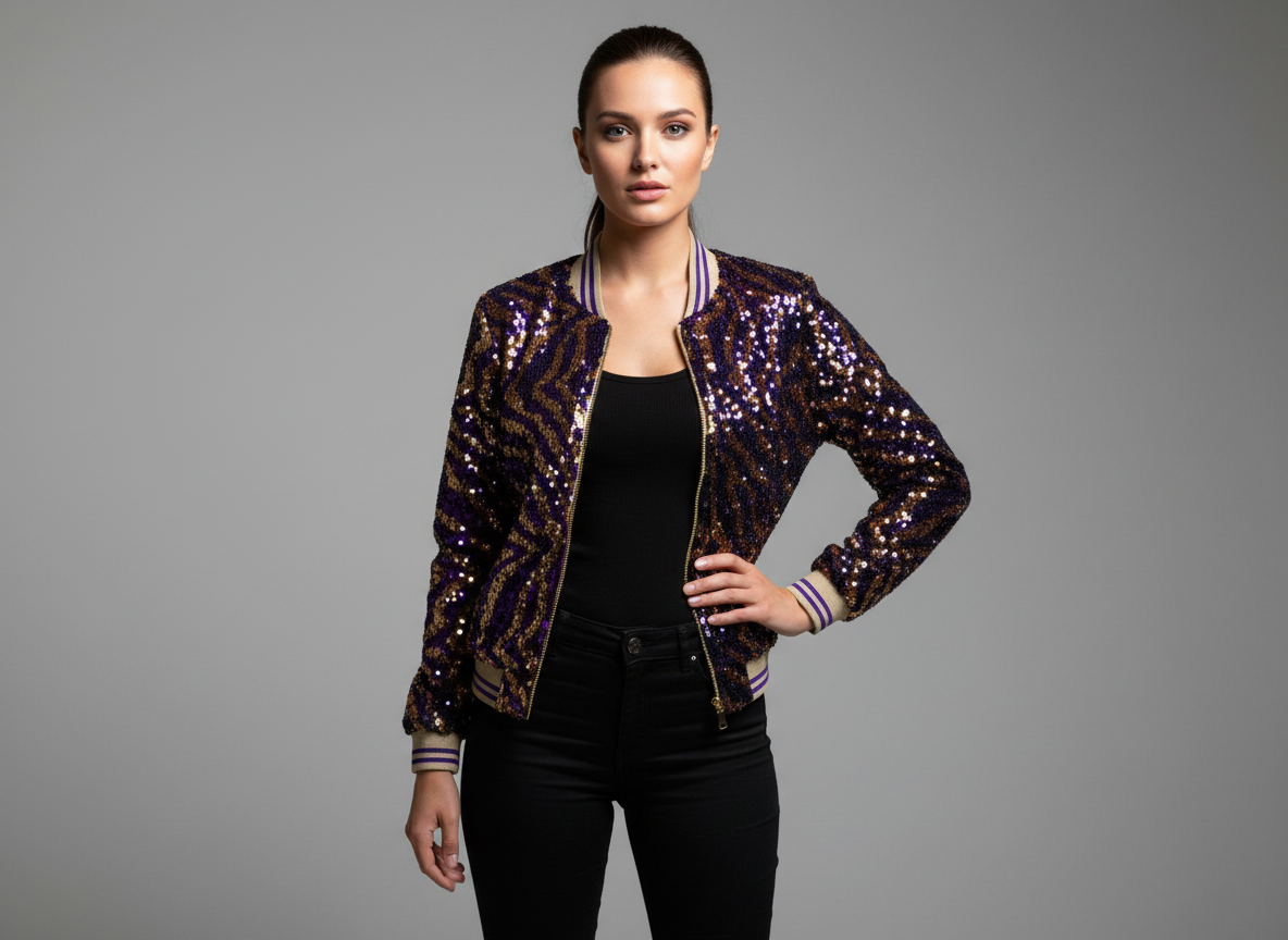 GLEAUX GIRL™ ORIGINAL GAMEDAY™ SEQUIN JACKET TIGER STRIPE