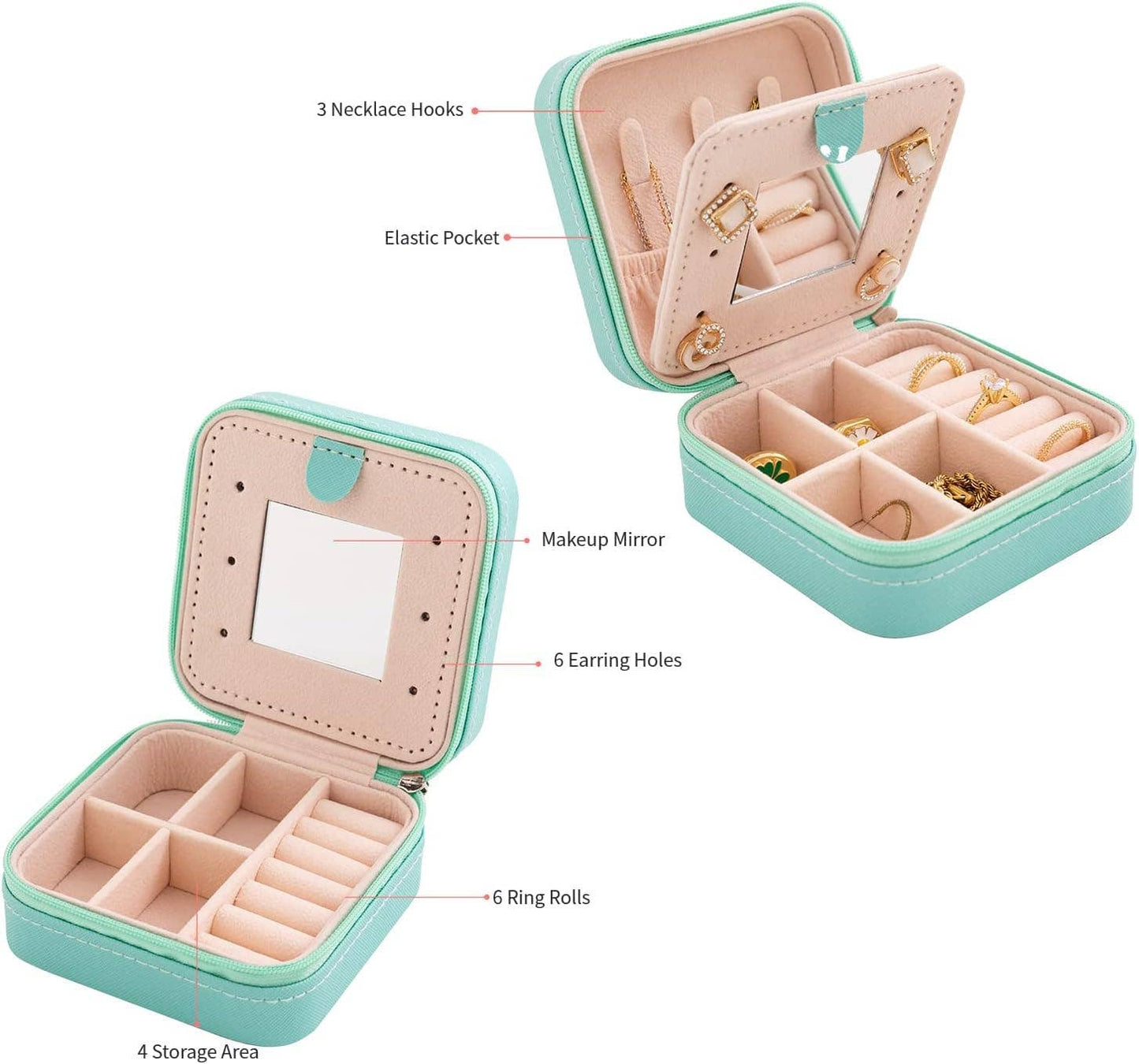 Soft Leather Jewelry Organizer Travel Case with Mirror Trip