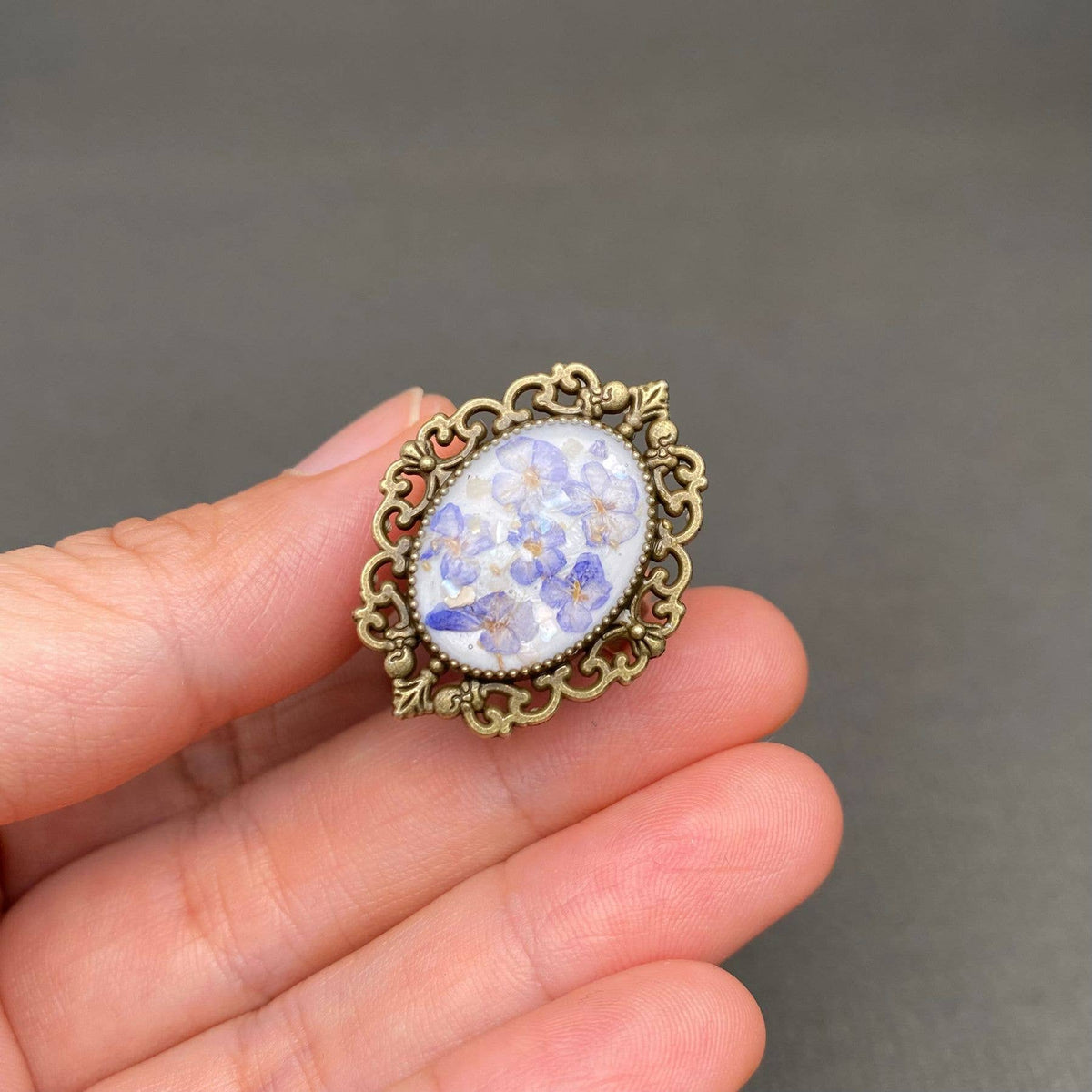 Vintage Dried Flowers Adjustable Ring - PDF