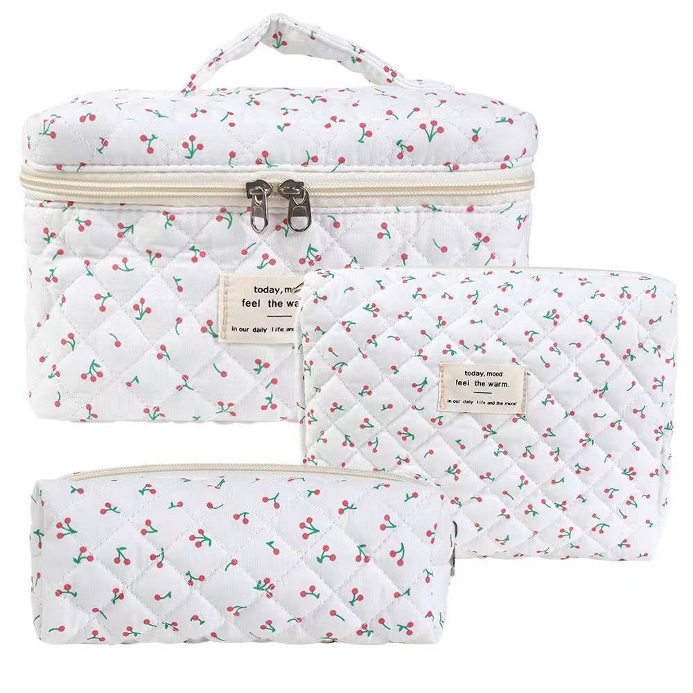 3 Pieces Set Cute Cotton Cosmetic Bag Portable Wash Storage