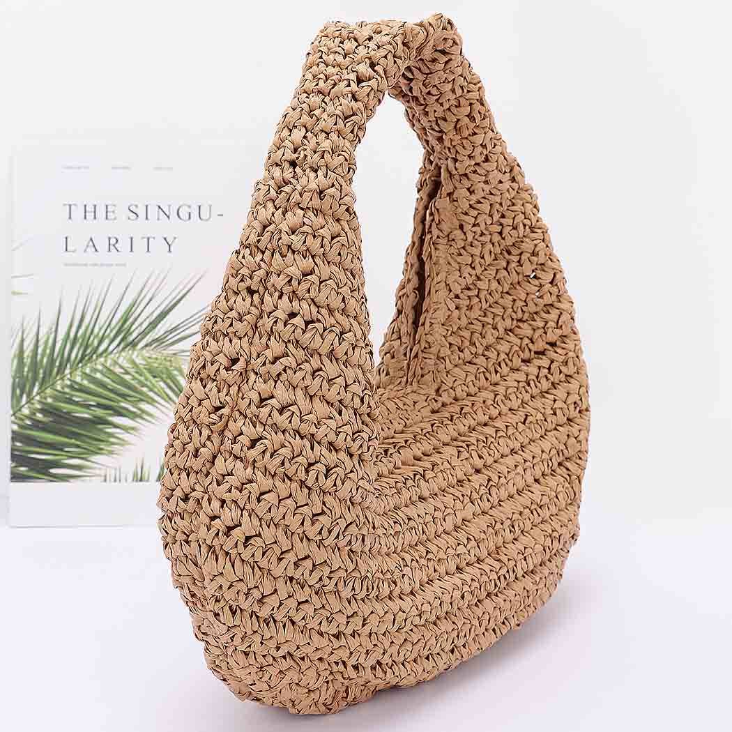 Faux Straw Braided Bindle Bag: KH