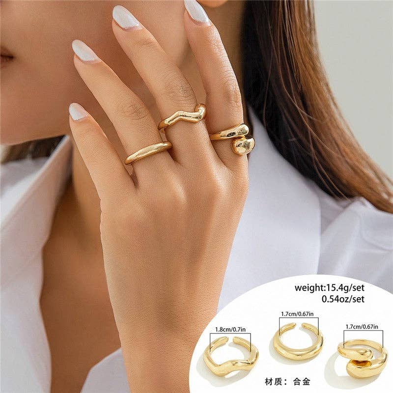 Fashion Metal Texture Glossy Ring Set