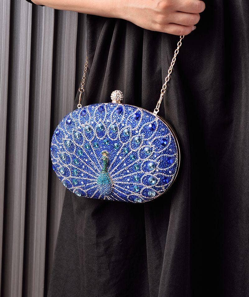 Peacock handbag evening rhinestones clutch bag