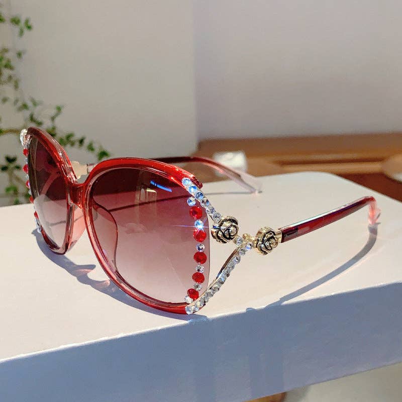 Oval Frame UV400 Sunglasses Stylish Metal Crystal Accent
