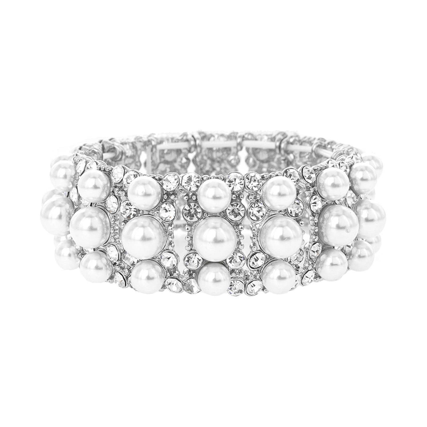 Rhinestone Pearl Cluster Stretch Bangle Bracelet