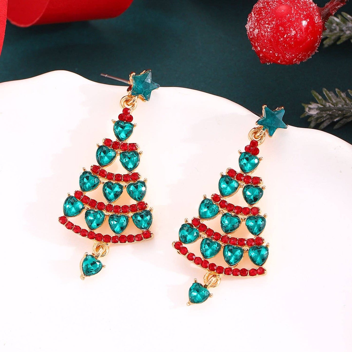 Luxury Colorful Christmas Tree Ear Studs for Women