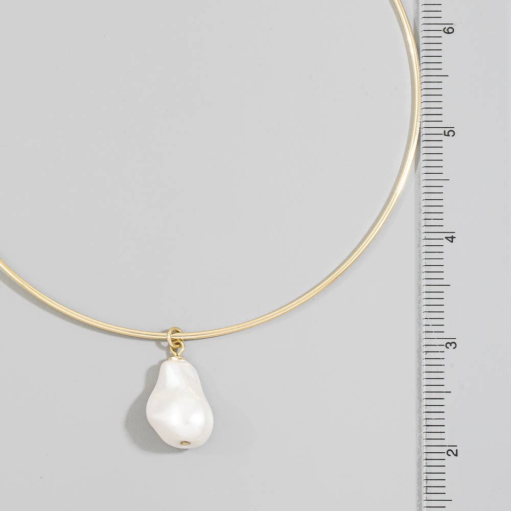 Baroque Pearl Drop Omega Wire Rigid Collar Necklace