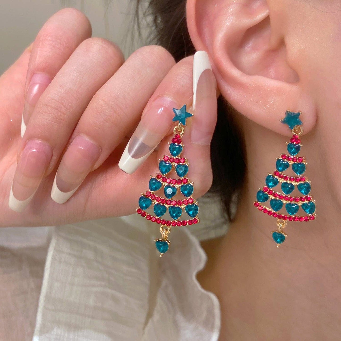 Luxury Colorful Christmas Tree Ear Studs for Women